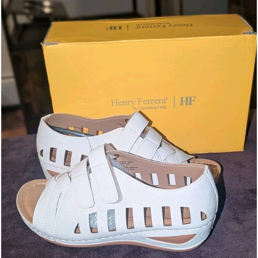 Coastal Resort Henry Ferrera White Platform Fisherman‎ Sandals NIB Women's 7